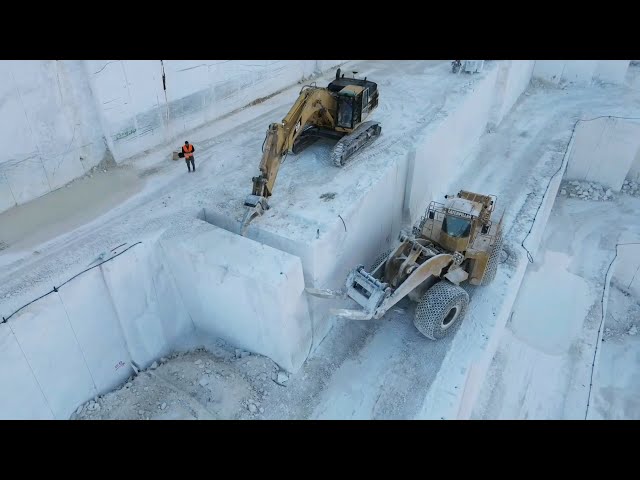 Aerial Movie Of Hard Working In The Biggest Marble Quarry Based In Greece-Birros Marble Quarries