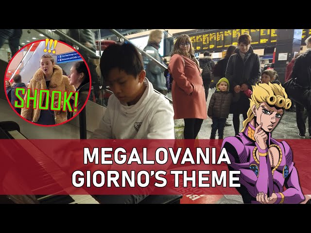 Giorno Double Shook by Giorno's Theme & Megalovania in London Train Station Cole Lam 12 Years Old