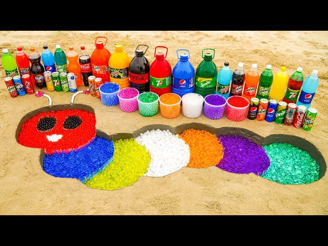 EXPERIMENT: How to make Rainbow Caterpillar with Orbeez from Big Coca Cola vs Mentos & Popular Sodas