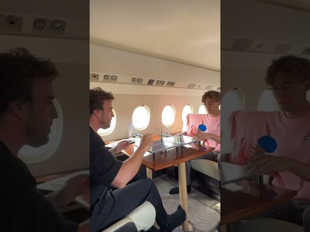 Fernando Alonso & George Russell play table tennis in a private jet 🏓 #F1 #Formula1