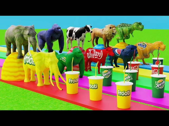 Choose Right Drink with Elephant Gorilla Cow Lion Dinosaur Wild Animals Games Fountain Crossing Game