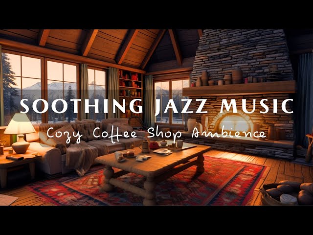 Soothing Jazz Instruments Music ☕Cozy Cafe Space With & Crackling Fireplace For Studying And Working