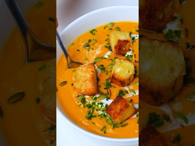 How to Make Sweet Potato Carrot Soup with Garlic Croutons | Cozy Delights in Every Spoonful!