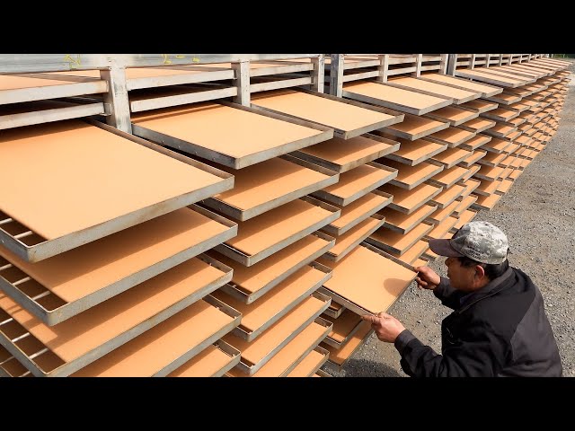 Process of making red clay sauna with natural red clay board. Korean red clay production factory