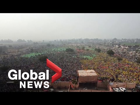 Drone footage shows scale of massive farmer protests in India