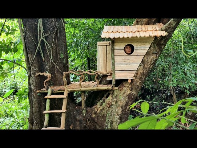 Build a shelter in the tree stump. safe and warm - Tropical Forest #12