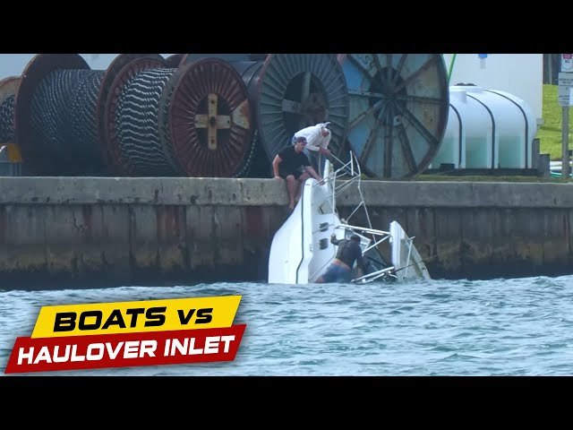 BOAT SINKING INSIDE THE INLET! CAPTAIN HANGS ON! | Boats vs Haulover Inlet