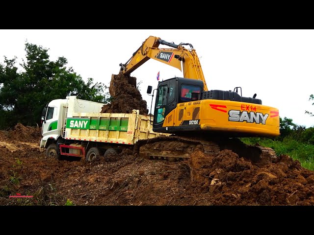 Awesome Sany SY215c Excavator Dirt Loading Into Sany Dump Truck