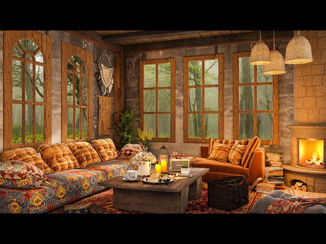 Cozy Cottage at Rainy Forest with Jazz Background - April Jazz Music Piano For Relax and Work to