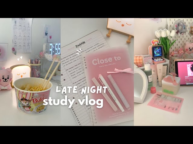 late night study vlog🎀pulling an all nighter, lots of coffee, k-skincare routine, productive + cozy
