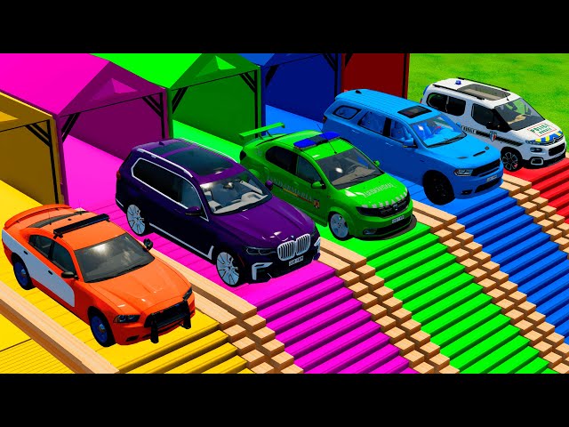 TRANSPORTING DODGE, BMW, DACIA, CITROEN POLICE CARS IN GARAGES! - Farming Simulator 22