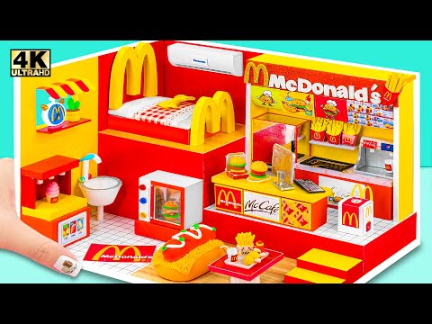 Recycle Cardboard Crafts DIY Building McDonalds Miniature House with Bedroom, Kitchen for Pets ❤️