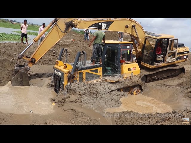 Incredible Big Bulldozer stuck in deep sand - pull out deep stuck and Recovery by excavator & dozer