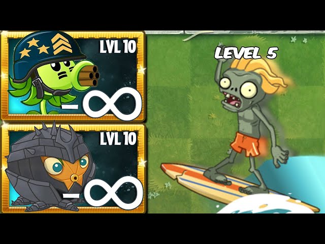 Every Plants POWER UP Infinite ! Vs 50 Surfer Zombies Level 5 - Who will win ? - PvZ 2