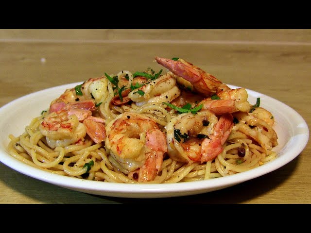 Spaghetti with Garlic Shrimp-fried garlic shrimp with spaghetti- spaghetti shrimp  scampi