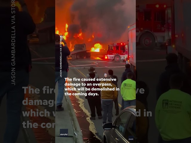 Tanker fire in Connecticut backs up traffic along busy I-95 #Shorts