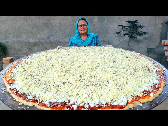 DOUBLE CHEESE PIZZA | GIANT PIZZA | PIZZA RECIPE | BIGGEST PIZZA | BY GRANDMA | VEG VILLAGE FOOD