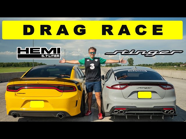 Kia Stinger GT races Dodge Charger RT 5.7 Hemi, someone gets walked! Drag and roll race.