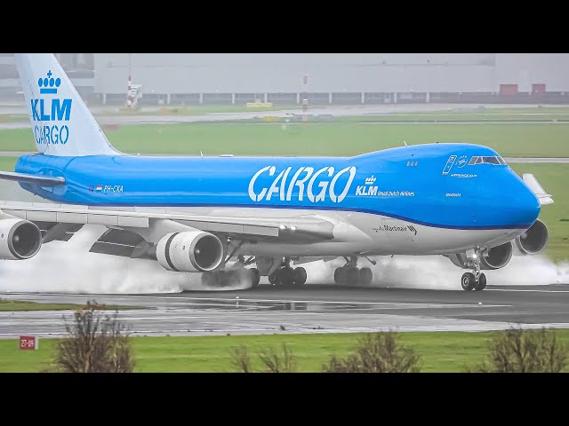 30 WET WEATHER LANDINGS in 20 MINUTES | 747 777 A300 | Amsterdam Airport Plane Spotting [AMS/EHAM]