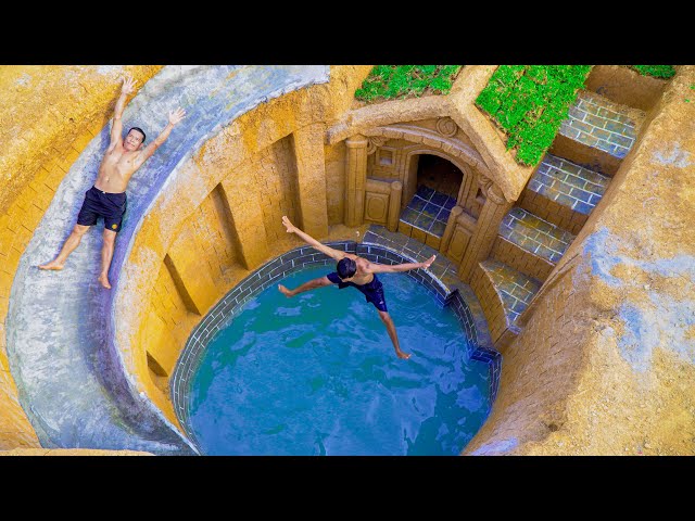 100 Days Of Build Swimming Pool Water Slide Around Secret Underground House