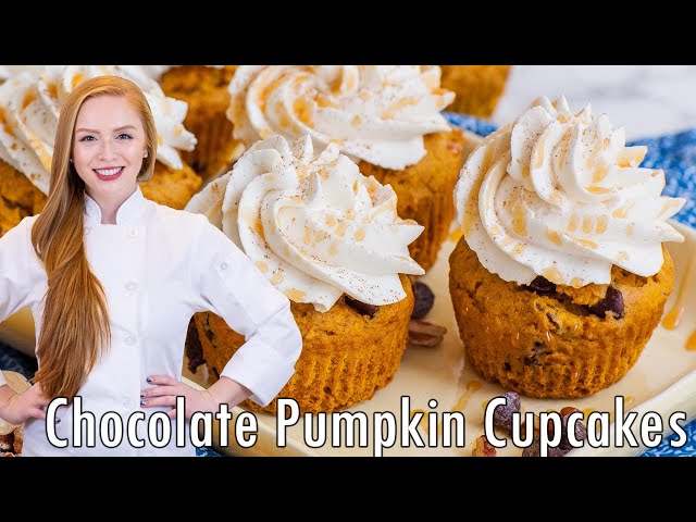 EASY Chocolate Pecan Pumpkin Cupcakes/Muffins - with optional Maple Whipped Cream!!
