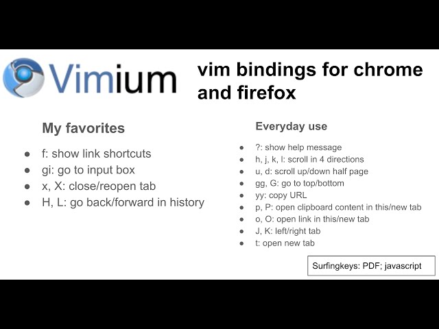 Vimium: web browsing with vim bindings