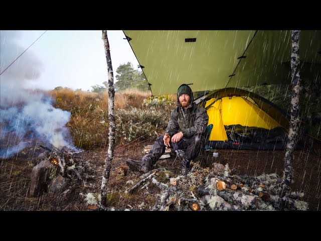 Tent Camping in Heavy Rain - Wet and Cold Solo Camp