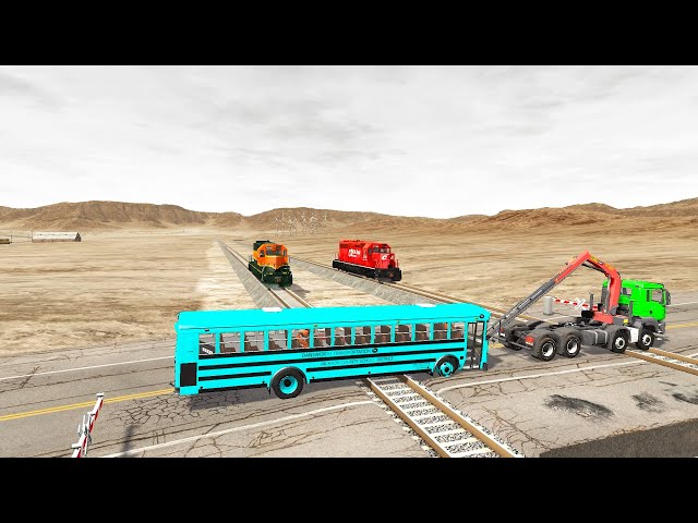 Mixer Truck Speed Bumps Flatbed Trailer Tractor Truck Car Rescue - Cars vs Train - BeamNG.drive