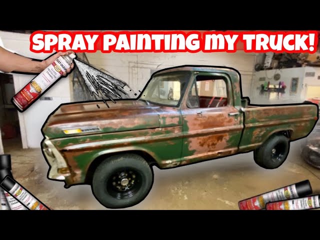 SPRAY PAINTING MY TRUCK WITH TURBO CANS! SHORT BED CONVERSION GETS PAINT! NASCAR FORD F100