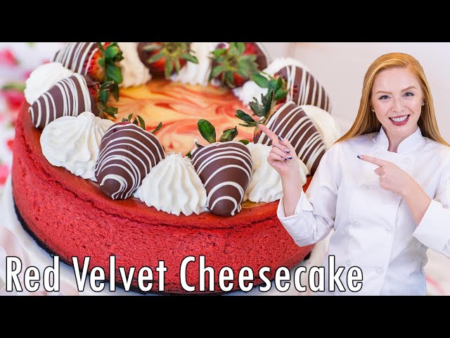 The BEST Red Velvet Cheesecake Recipe - With Chocolate Strawberries & Brownie Base!!