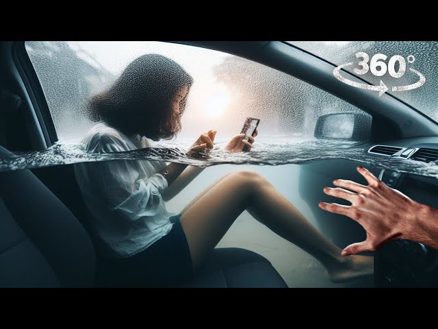 360° Escape City Flood in Car with Girlfriend VR 360 Video 4K Ultra HD