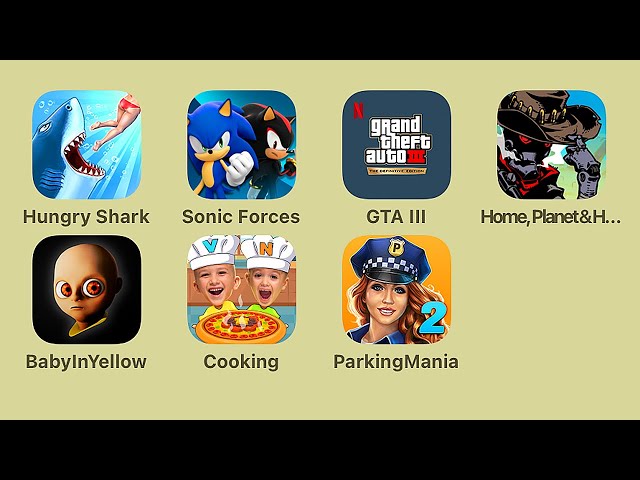 Hungry Shark Evolution,Sonic Forces,GTA III Definitive Edition,Home Planet & Hunters,Baby In Yellow
