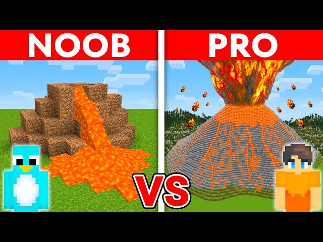 NOOB vs PRO: VOLCANO HOUSE Build Challenge in Minecraft