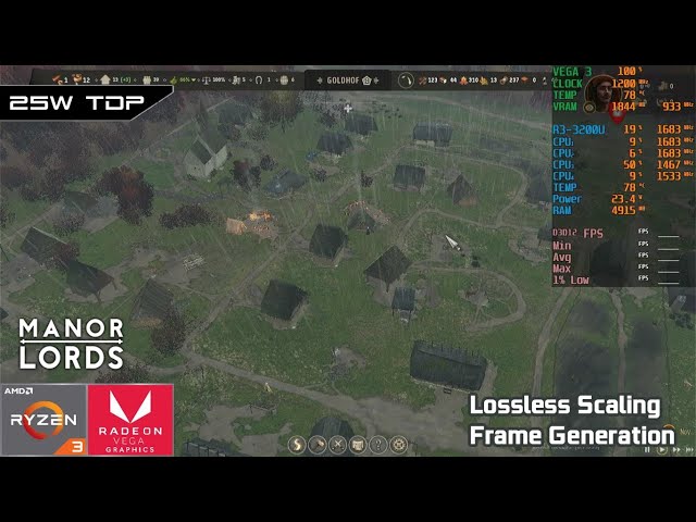 Manor Lords | AMD Ryzen 3 3200U Vega 3 | LSFG