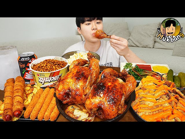 ASMR MUKBANG | Fried Chicken, cheese stick, black bean noodles, Korean Food recipe ! eating