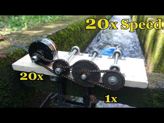 How to make a turbine with a floating archimedes screw, gear ratio 1:20