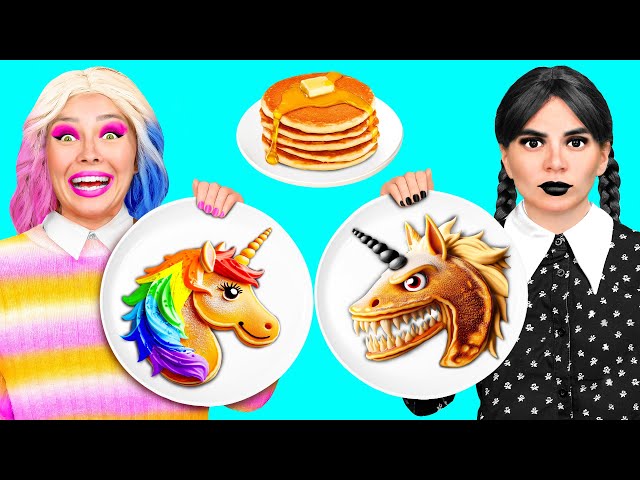 Pfannkuchen Kunst Challenge mit Wednesday Addams | Verrückte Challenge von TeenTeam