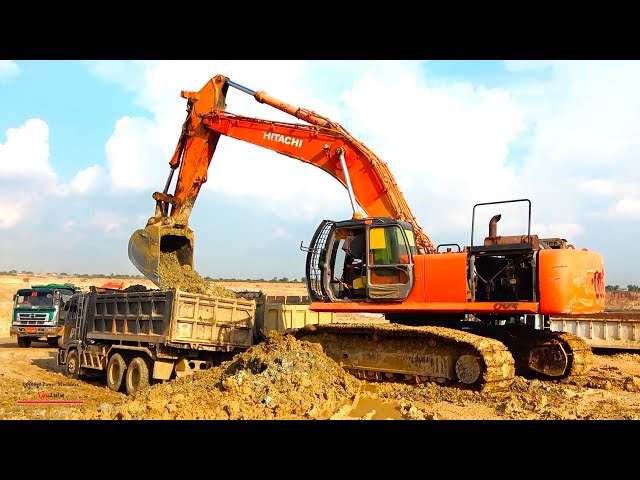 Interesting Operating Machinery Excavator Removing Loading Dirt On Trucks Dumper