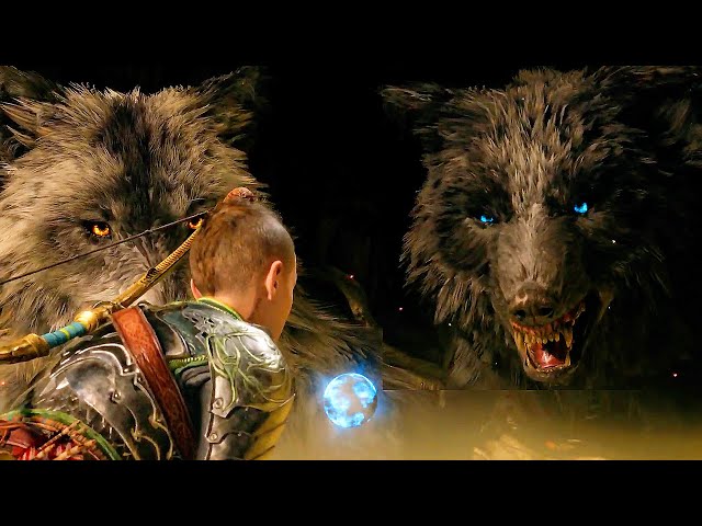 Atreus Awakens Sköll & Hati to Start Ragnarök God of War Ragnarök (PS5) 4K Scene 2022