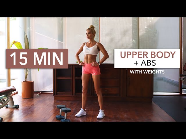 15 MIN UPPER BODY + ABS - Gym Style, Circuit Training with breaks, weights / alternative: bottles