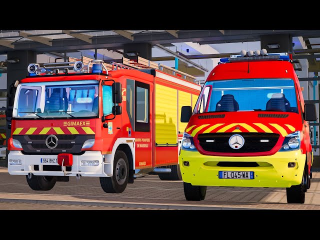 Emergency Call 112 - Marseille Firefighters, Ladder Truck First Responding! 4K