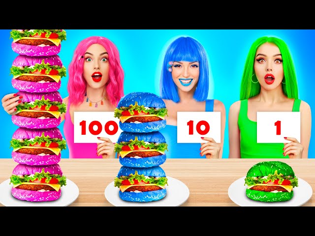 100 Layers of PINK vs GREEN vs BLUE FOOD | One Color Challenge with Sweets by RATATA CHALLENGE