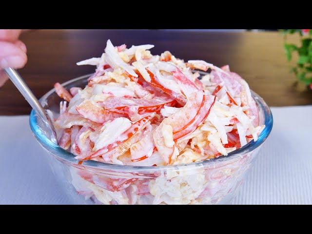 My grandfather taught me this dish! Favorite recipe, salad with crab sticks!
