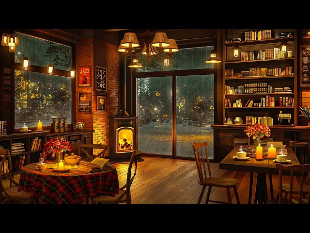 Cozy Coffee Shop Ambience ☕ Smooth Jazz Instrumental Music & Crackling Fireplace for Relaxing, Work