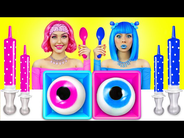 Pink VS Blue Mystery Box Challenge! Last to Stop Eating Weird Food & Drinks by RATATA CHALLENGE