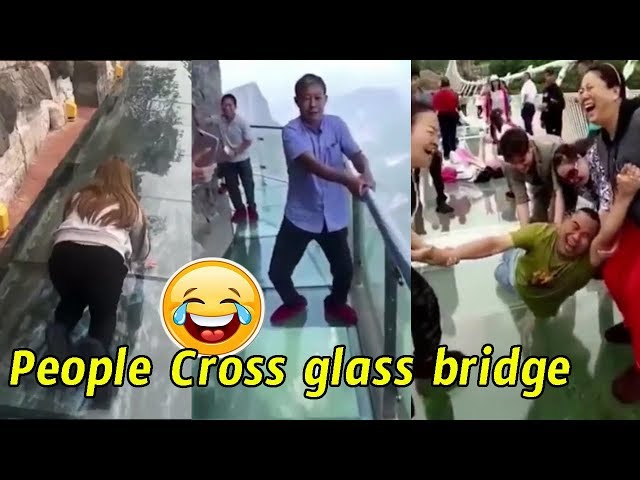 People are terrified to cross glass bridge | Glass bridge crack effect | Glass bridge funny moments