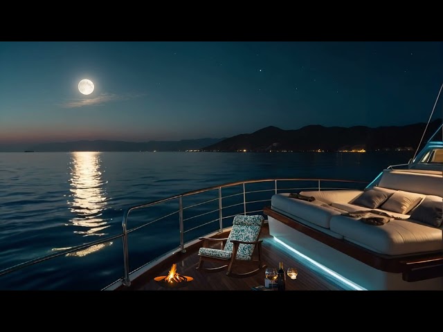 Elegant Yacht Serenity Moonlight & Campfire  8 Hour 4K Relaxation