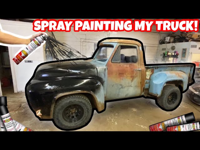 SPRAY PAINTING MY TRUCK WITH TURBO CANS! HOW MANY WILL IT TAKE? CHEAP BUDGET 4X4 RAT ROD NEW FRAME
