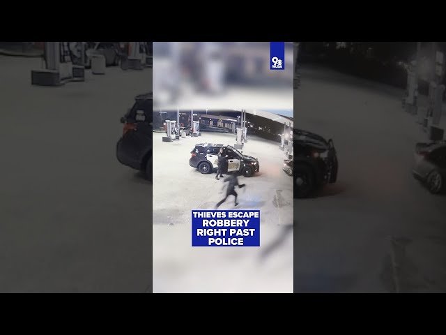 VIDEO: Thieves slip right past police after robbing gas station