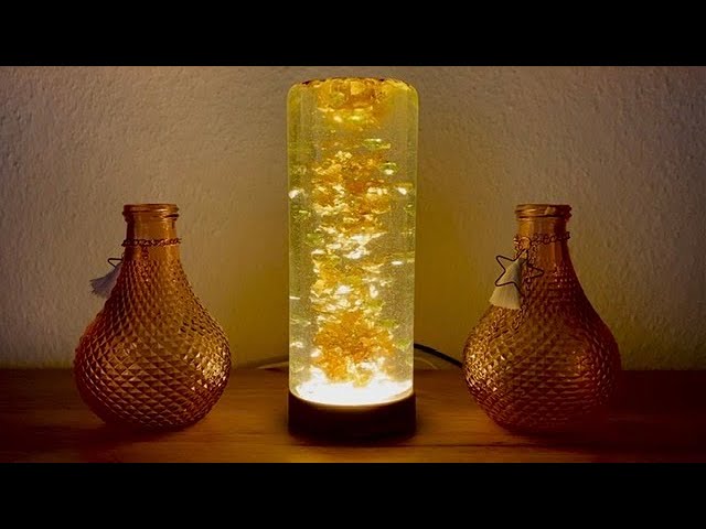 Epoxy Resin Night Lamp with Gold flakes Emeralds / DIY